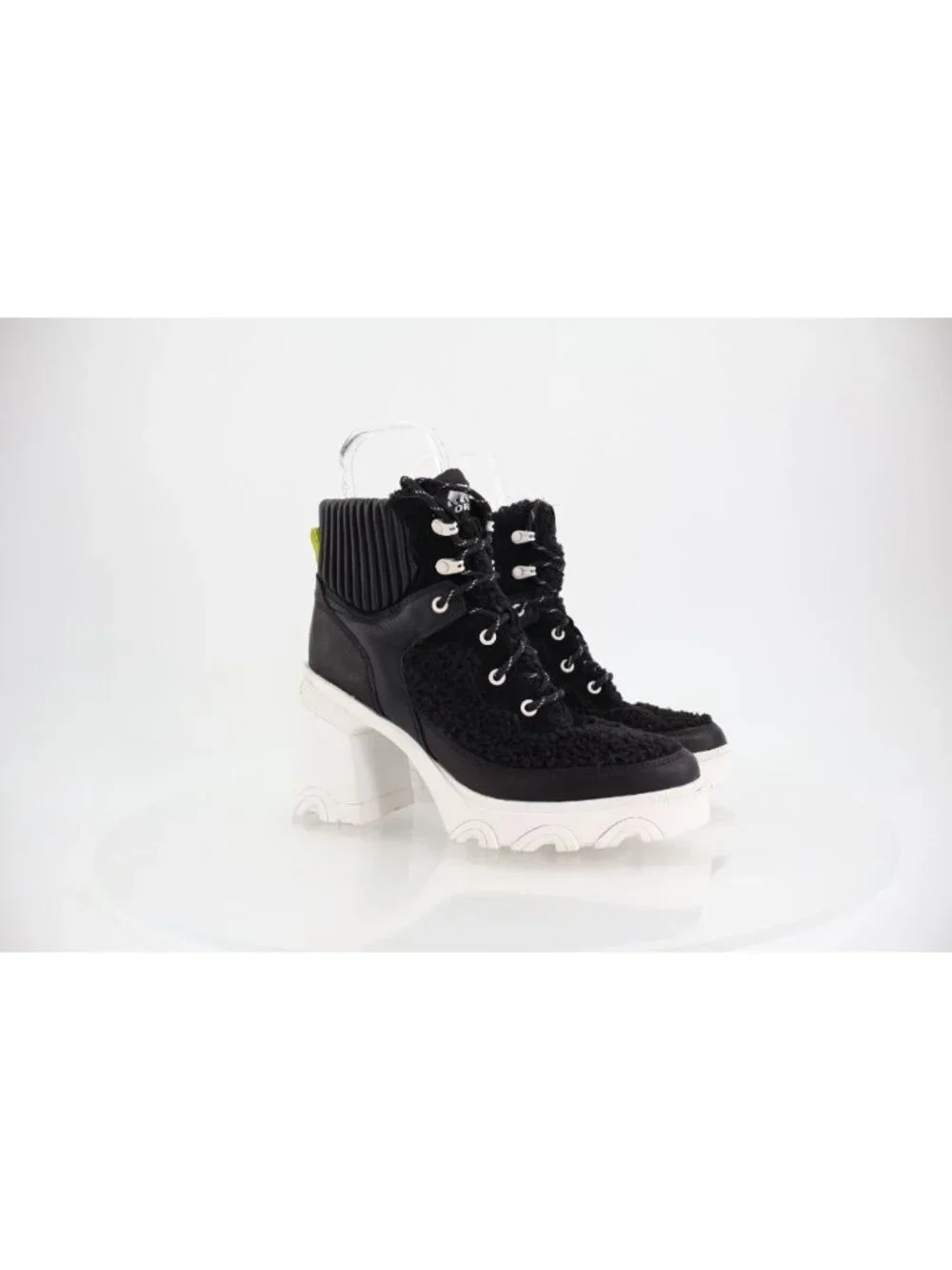 Sorel BREX Heel Cozy Boot Women's 10.5 Black Chunky Lug Sole Leather Fleece Lace